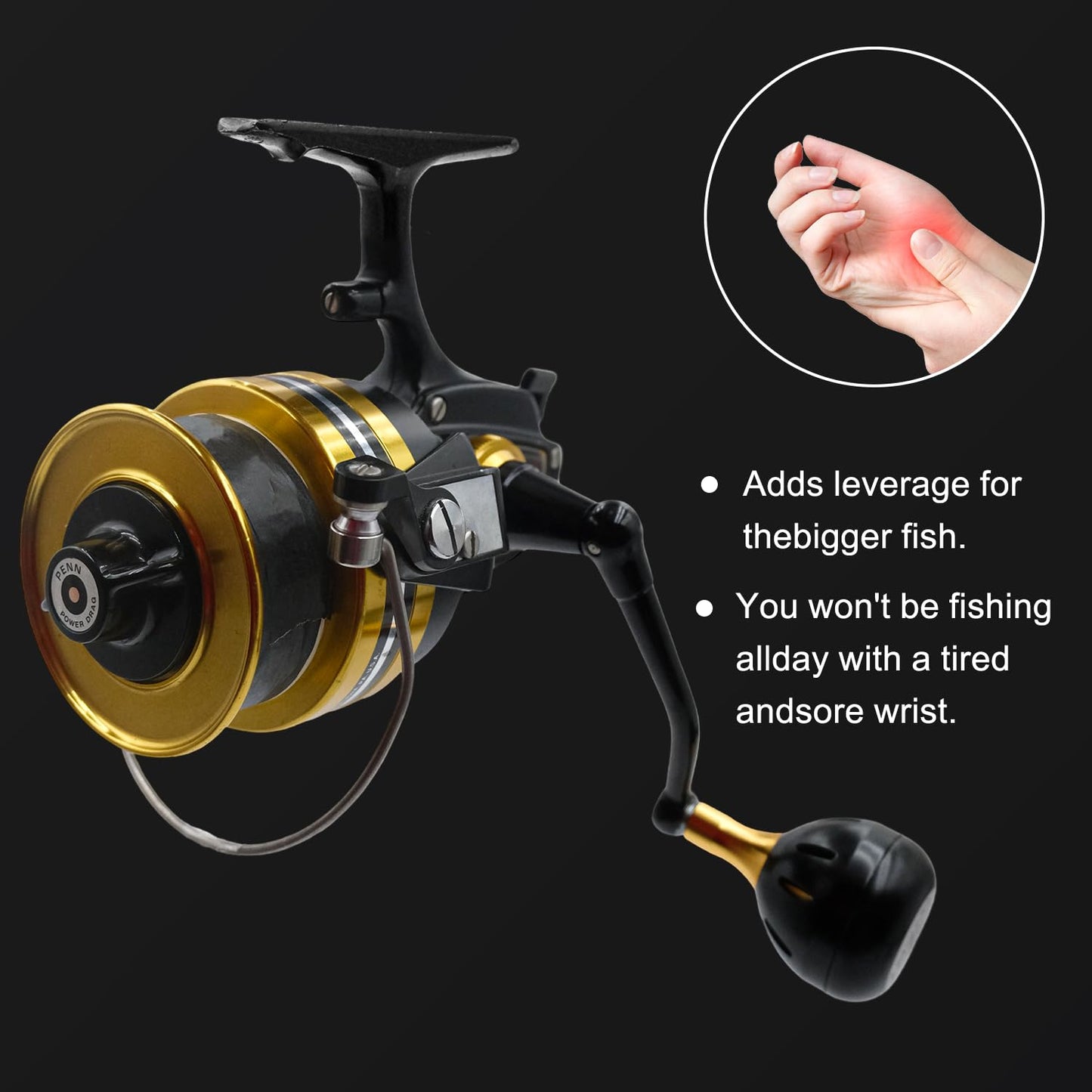JINOHNAMILL 76mm Power Handle for Penn Spinfisher 650SS Reel Left Hand Plug and Play