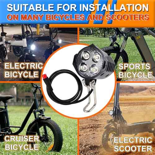 Ebike Headlight 48V 36V, 12V-60V Compatible, 2 Pin Waterproof Connector Electric Bike Front Light