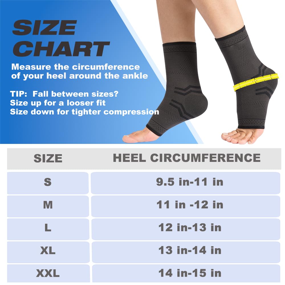 ABIRAM Ankle Brace for Men & Women - Adjustable Compression Sleeve with Wrap for Sprained Ankle, Plantar Fasciitis, Achilles Tendonitis - Breathable Support for Running, Volleyball, Basketball - L