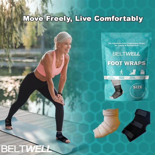Beltwell® - Adjustable Foot & Ankle Compression Wraps For Edema, Lymphedema, Swelling, Neuropathy, Diabetic Foot Care, Circulation (2 Wraps) (Black, X-Large)