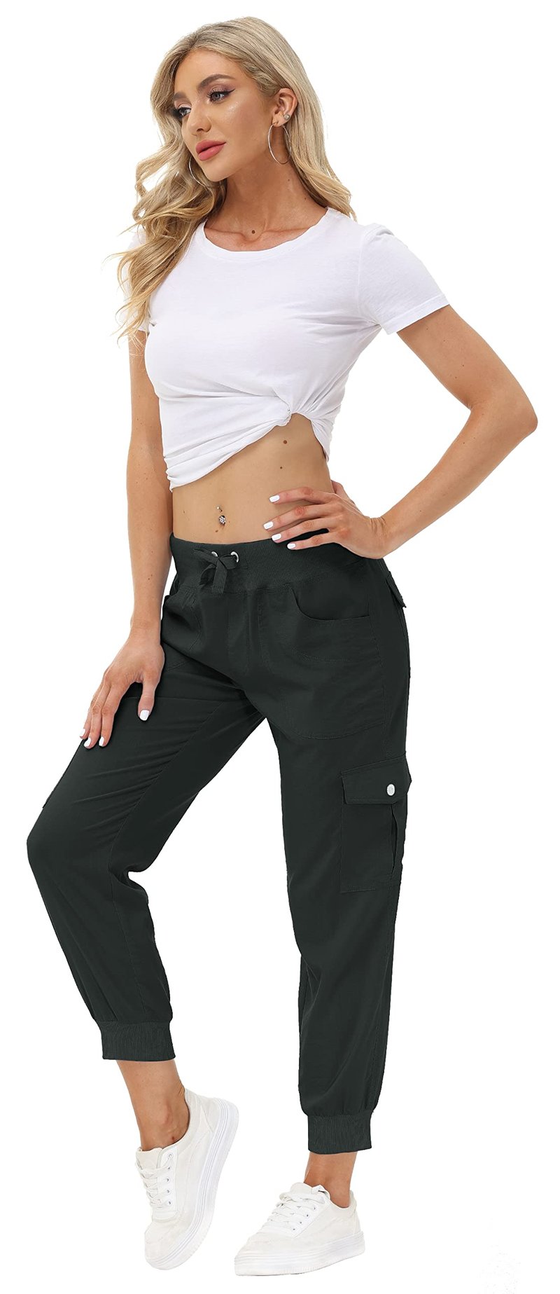 MoFiz Women Cargo Pants with Pockets Lightweight Outdoor Summer Travel Casual Hiking Pants Running Joggers Sweatpants Elastic Waist Dark Grey S