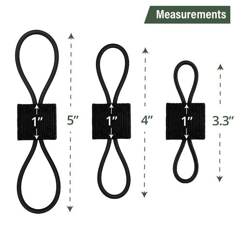 GearHill Elastic Webbing Binding Ribbon Multipurpose Backpacks Attachments Tactical Molle Backpack Accessories, Tactical EDC Gear (12 Pieces Black 3 Size Kit)