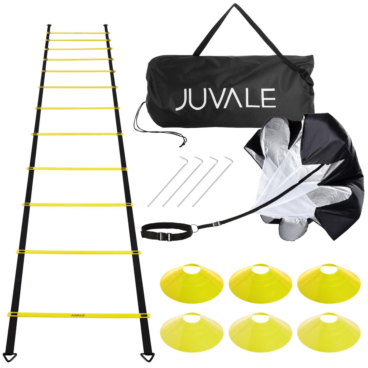 Juvale Agility Ladder Speed Training Equipment – Resistance Parachute and Workout Cones for Football and Soccer, Sports Footwork Gear - Football Accessories