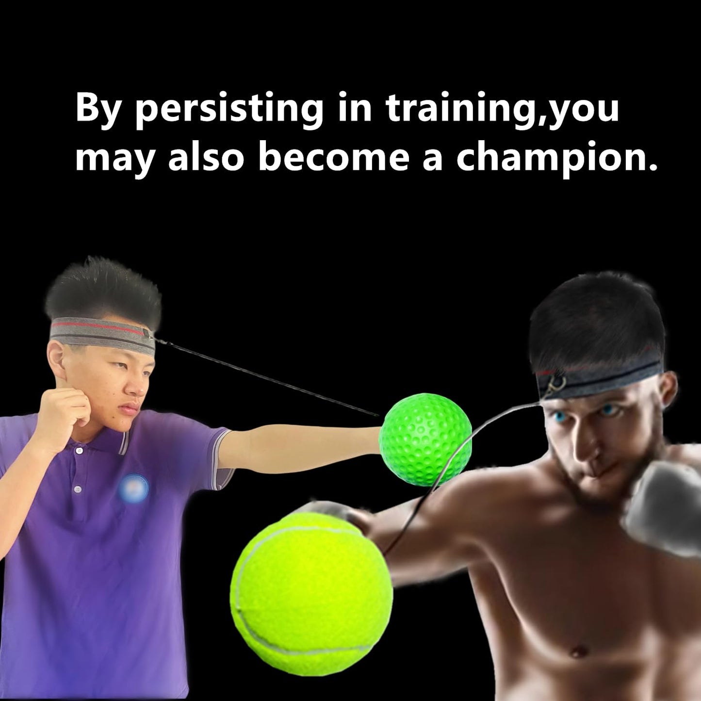 KANGHUANG Boxing Balls Headband Set for MMA Boxing Reaction Training 4 Different Levels Balls+2 Sweat Absorbing Headbands+4 Iron Buckle+4 Spare Lines+2 Spare Needle+2 Gloves for All People