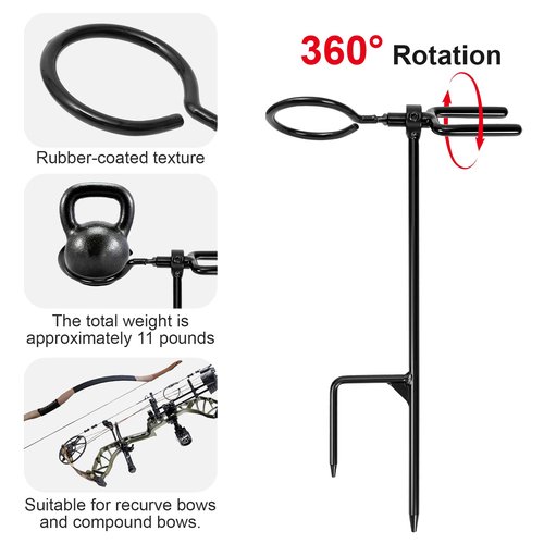 AHOSOUTLY Bow Stake with 360 Degree Adjustable Rotating Fork and Arrow Ring Strong Bow Arrow Bracket for Recurve/Compound Bow