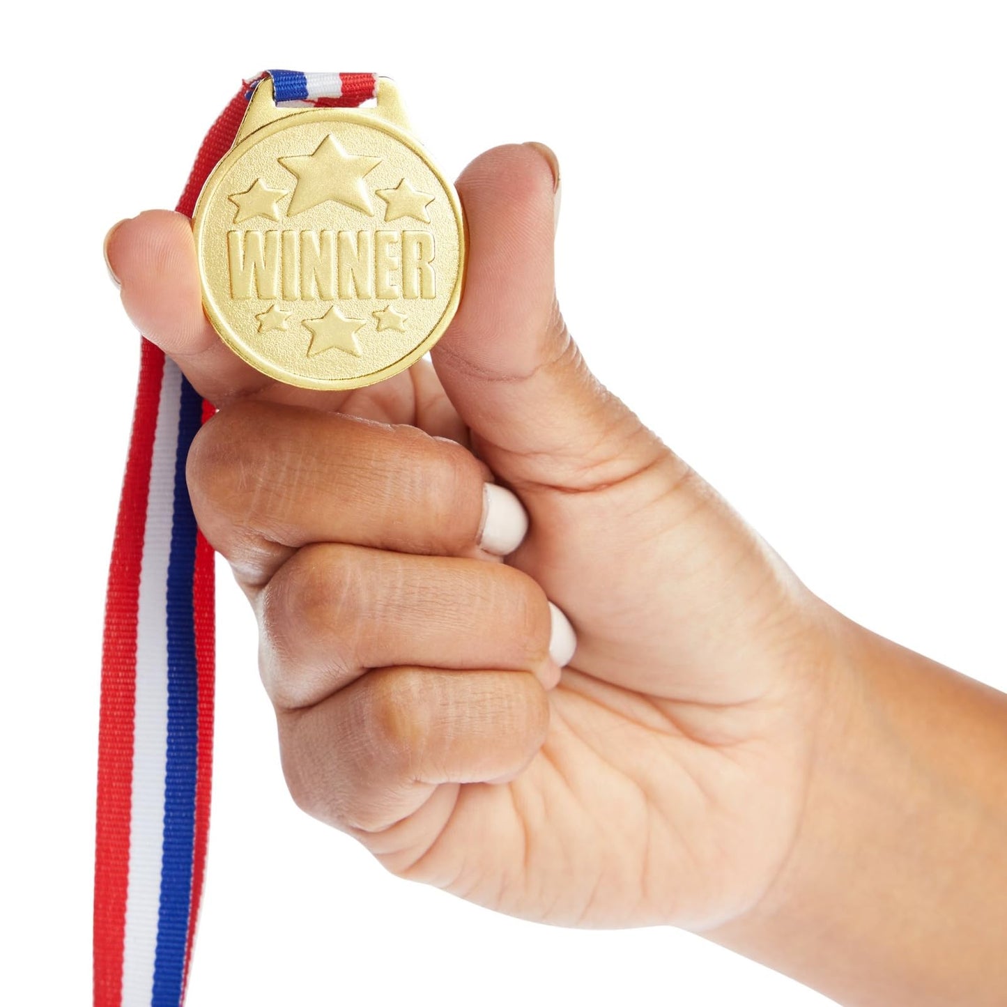 Juvale Gold Medals for Awards - 1.5 in Metal Winner Medals with 15.3 in Red, White & Blue Ribbon - Bulk 24 Pack for Kids & Adults Sports, Academic & Tournament Participation