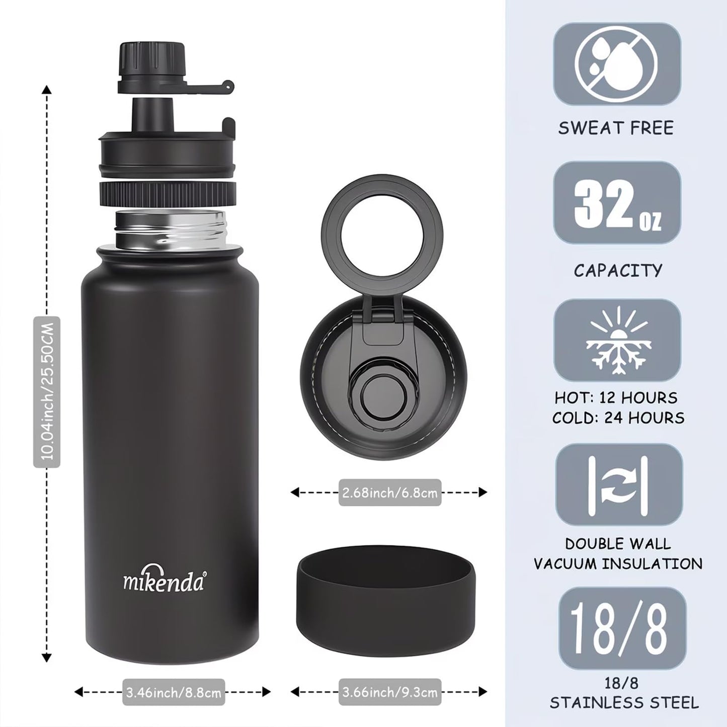 Mikenda 32oz Insulated Tumbler with Magnetic Phone Holder, Gym Water Bottle | Leak Proof Lid, 24hr Cold & 12hr Hot, Non-Slip Base | Travel Mug, Reusable & Eco-Friendly (black, 32, ounces)