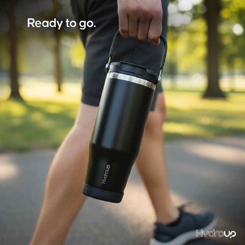 Hydroup Sport Tumbler 32oz Stainless Steel Water Bottle, Vacuum Insulated with 2-in-1 Lid (Straw & Spout), Leak-Proof Reusable Travel Mug for Hot and Cold Drinks