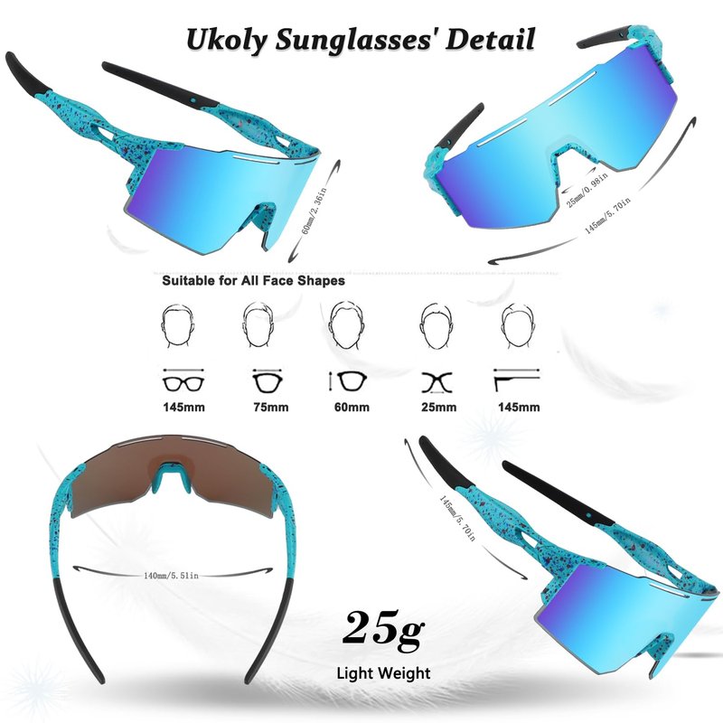 Ukoly Cycling Sunglasses for Men Women with 3 Interchangeable Lenses,Polarized Sports Sunglasses,Baseball Glasses SpU