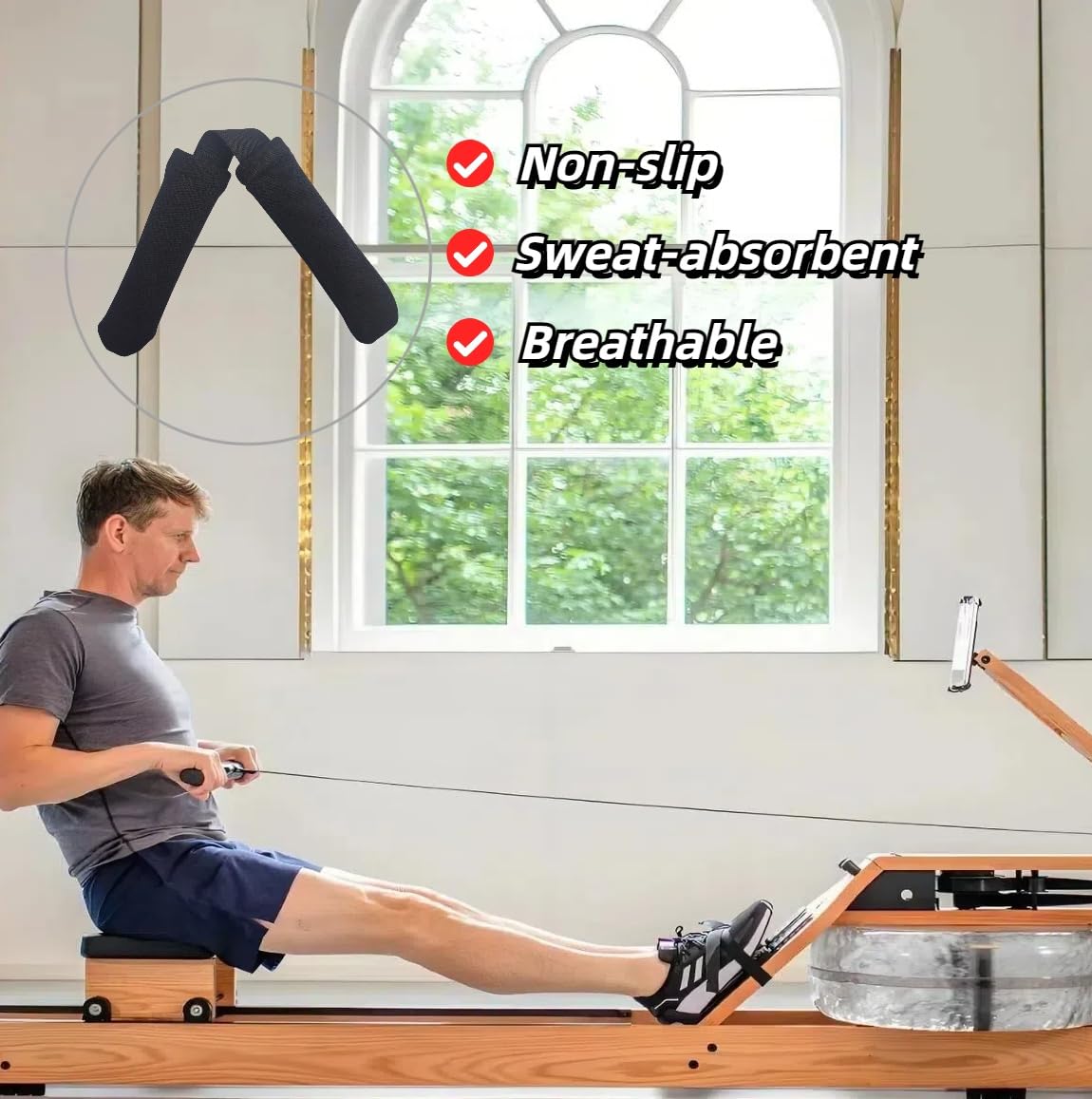 2Pcs Thickened Rowing Machine Handles Cover, Fits Most Rowing Machine, Non-Slip & Breathable Handle Cover(Black)