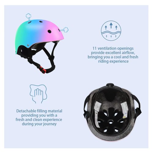 Color Gradient Adjustable Kids' Helmet with Knee & Elbow Pads Set | Multi-Sport Safety Gear for Boys & Girls Ages 5-14 | Skateboarding, Scooters, Roller & Inline Skating, Longboarding