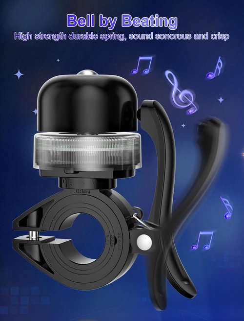 Bike Bell for Kids & Adults, Light up Bike Accessories Adjustable with Ferrules Fit for 0.74-1.25in(19-31.8mm) Bicycle Handlebars, Aluminum Made & Crisp Sound for Mountain Dirt Road Bike Ebike(Black)