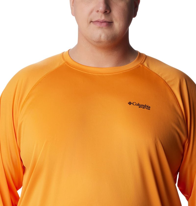 Columbia Men's Terminal Tackle Long Sleeve Fishing Shirt, Orange Blast/Black Logo, Small