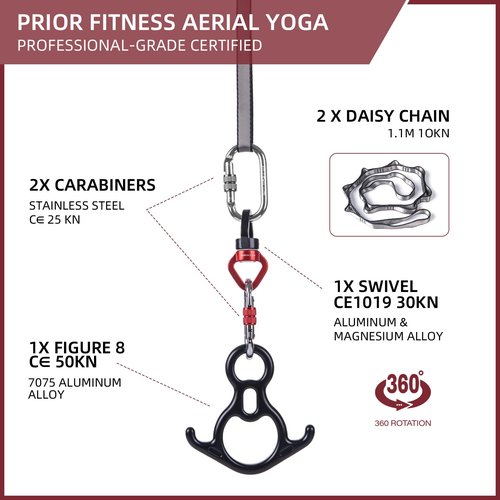 PRIOR FITNESS Aerial Silk Hardware (Deluxe Professional Set), Aerial Silk Accessories, Aerial Silk Hardware Kit Includes 1x 8 Descender, 1x Swivel, 2× Titanium-Steel Carabiners, and 2× Daisy Chain