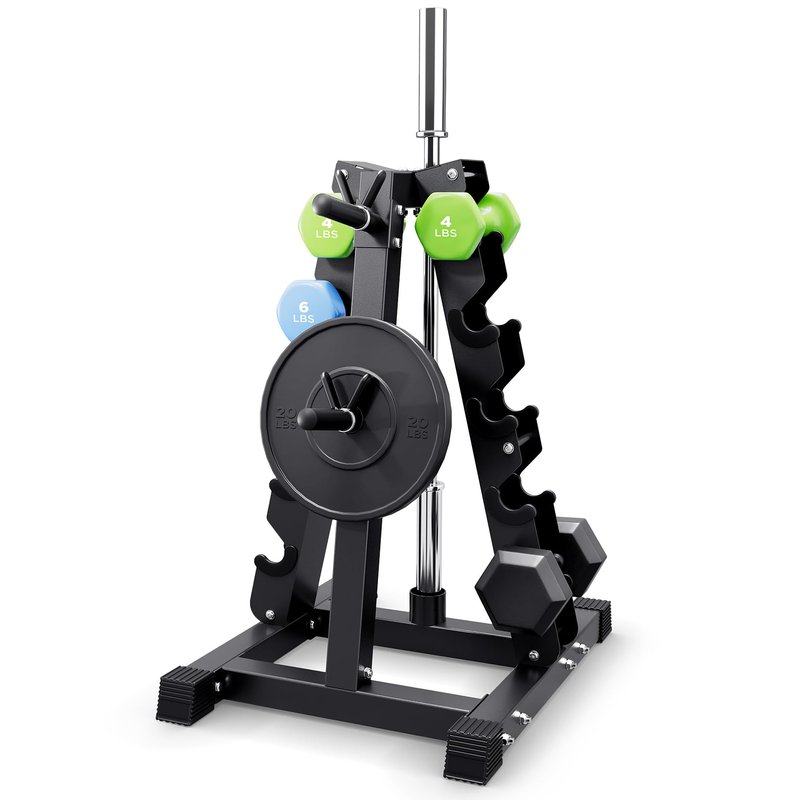 YOLEO 5-Tier A-Frame Dumbbell Rack Stand, Heavy-Duty 3-in-1 Weight Rack for Dumbbells, Barbells & Plates, Space-Saving Home Gym Organizer, 1100LBS Capacity, 19.5"x24.6"x30.7" (Rack Only)
