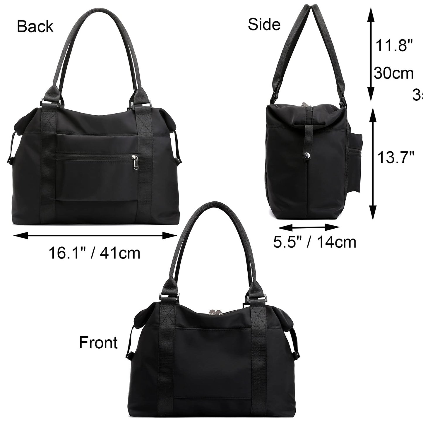 JSAHAH Women Travel Tote Bags Airplane Bag with Trolley Sleeve Carry On Bag Black