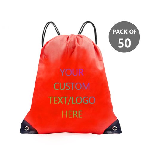 Funholics Custom drawstring backpack with your logo - personalized promotional bag, durable and spacious for gym/daily use/travel (Red)