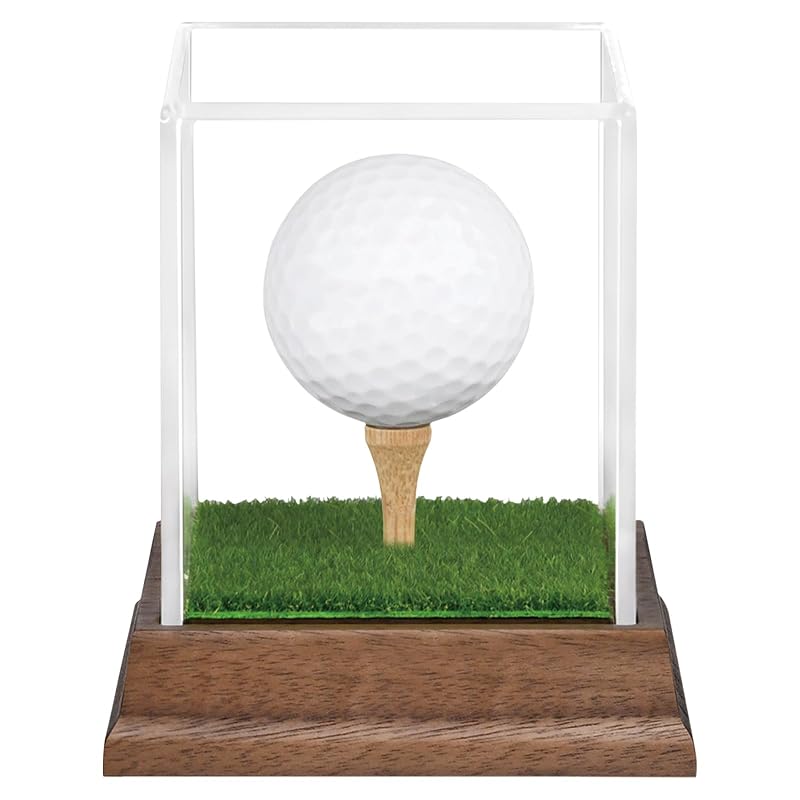 Hole In One Golf Ball Display Case with Walnut Base and UV-Protected Acrylic Cube - 1 Ball