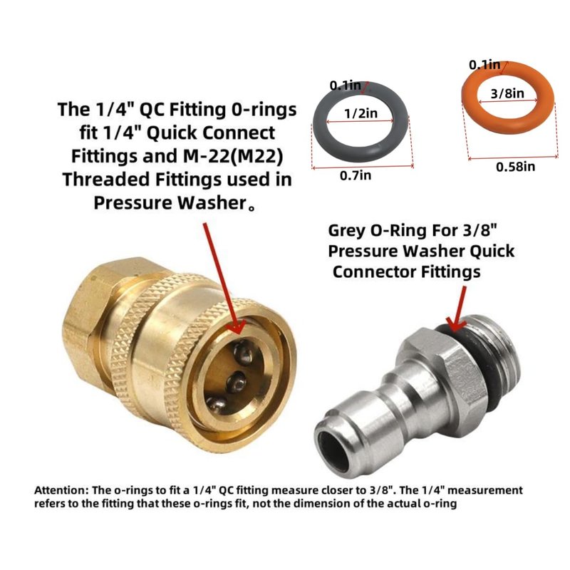 1/4" & 3/8" Pressure Washer QD Colored O-Rings (1/4''&3/8''(25+25) 50 Pack (Red+Grey),M22 Quick Connect Coupler