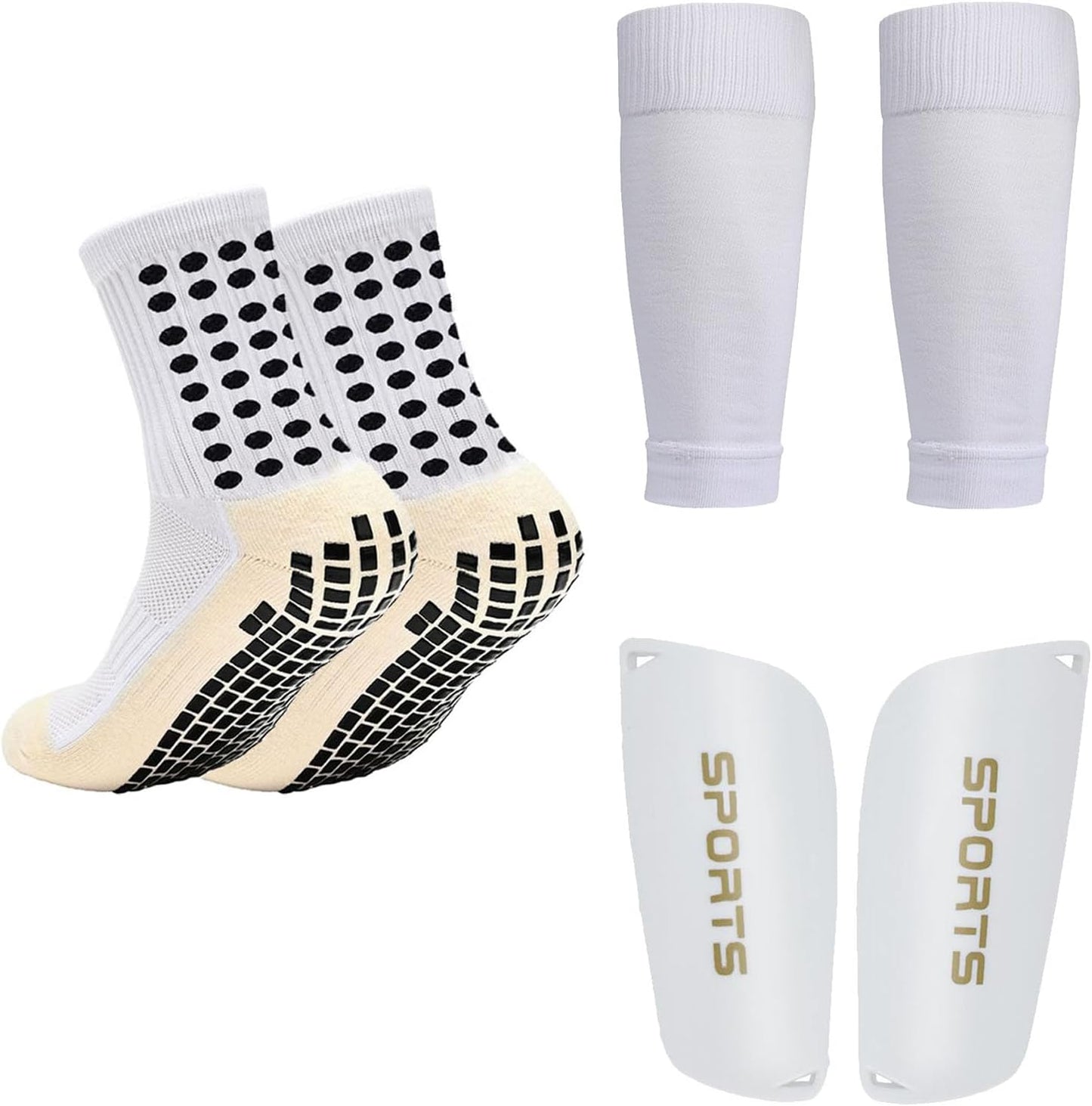2/4 Sets Youth Grip Soccer Socks with Shin Guard Sleeves Kids Sleeve Socks for Boys Girls 7-14 for Soccer Basketball