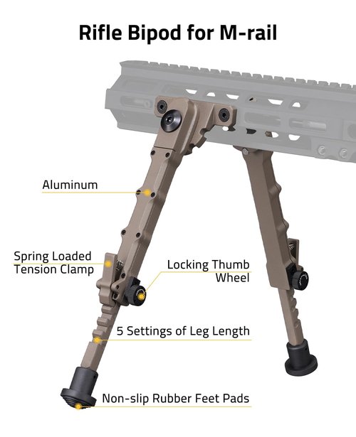 CVLIFE Lightweight Rifle Bipod for M-Rail 7.5-9 Inches Adjustable Bipod for Hunting and Shooting (Flat Dark Earth, 7.5-9 Inches)