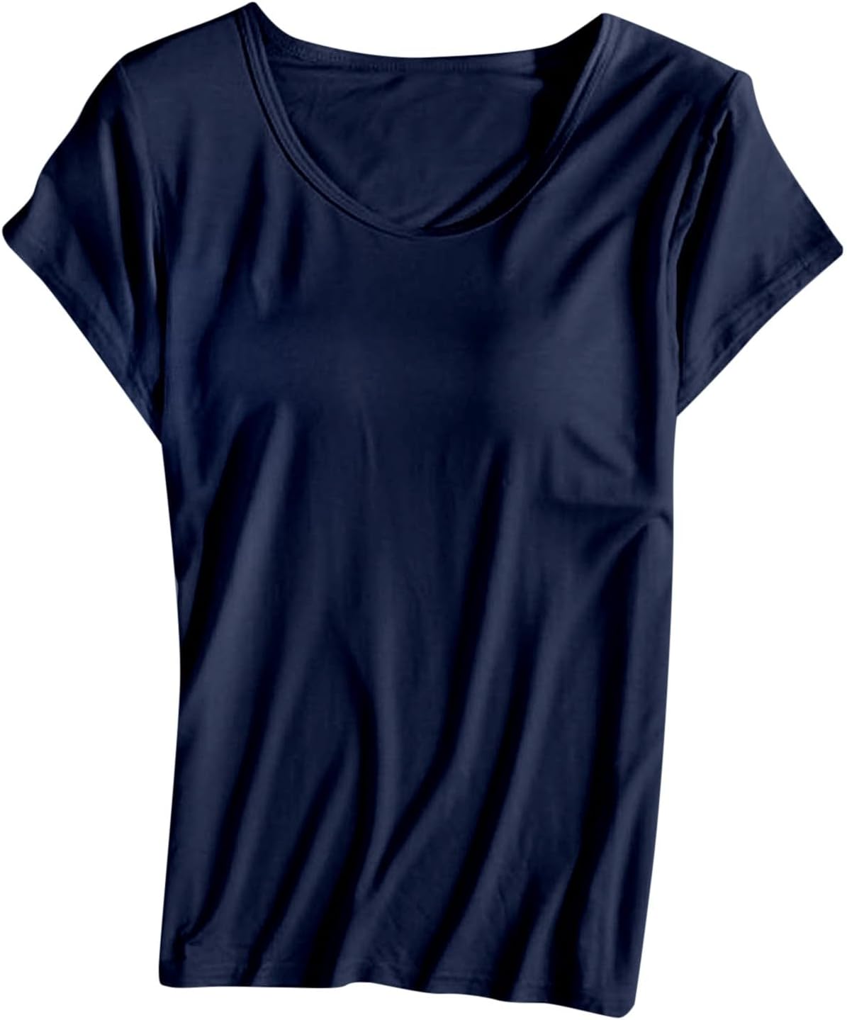 JiXiang Shirts with Built in Bras for Women Short Sleeves Crewneck Padded Tunics Tops Comfy Athletic Shelf Bra Active Tees