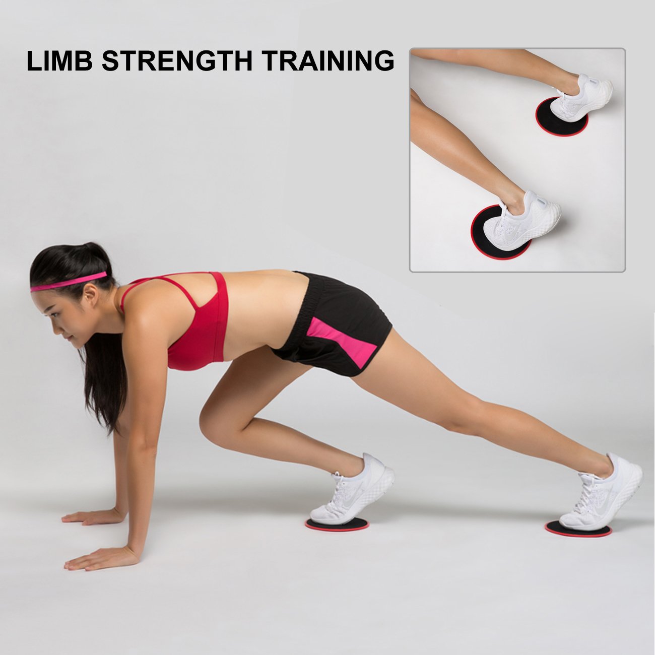 IDEALUX Exercise Sliders Set of 2 Core Sliders, Dual Sided Use on Carpet or Hardwood Floor, Low-Impact Exercises to Strengthen Core, Abs, Full Body Workout, Compact for Gym, Home, Travel (Red)