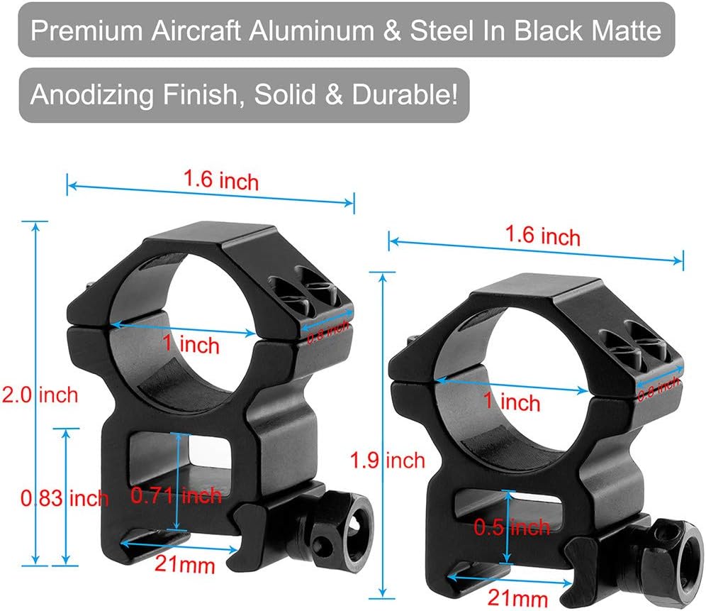 1'' Scope Rings, 2Pcs High Profile or 2Pcs Medium Profile 1 Inch Scope Mount Rings for Picatinny Rail