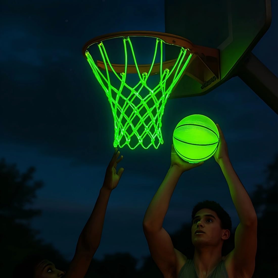 2PCS Glow in The Dark Basketball Net - Heavy Duty Outdoor Nightlight Light Up Basket Ball Hoop Net Replacement - Nylon Net Anti-Whip 12 Loops for Pool Beach Backyard - Sports Stuff Accessories Gifts