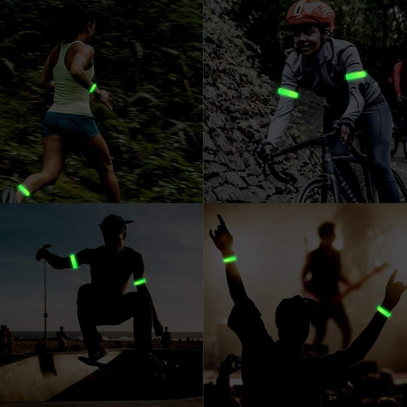 OMKHE 2 Pack Rechargeable LED Reflective Armband, High Brightness High Visibility Night Safety Light Band, Wearable Flashing LED Gear for Running, Walking, Biking and Outdoor Activities