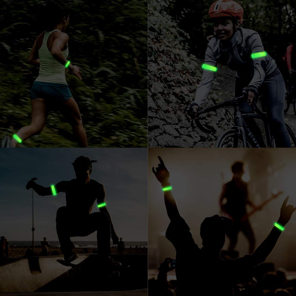 OMKHE 2 Pack Rechargeable LED Reflective Armband, High Brightness High Visibility Night Safety Light Band, Wearable Flashing LED Gear for Running, Walking, Biking and Outdoor Activities