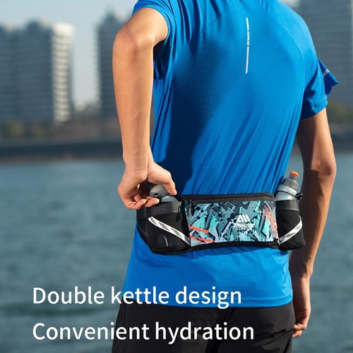 OUNERGY Lightweight Sports Waist Bag Running Belt Fanny Pack Fit for Waistline 58-118cm Pocket can Hold 250ML Water Bottle (Black with 2 * 250ML)