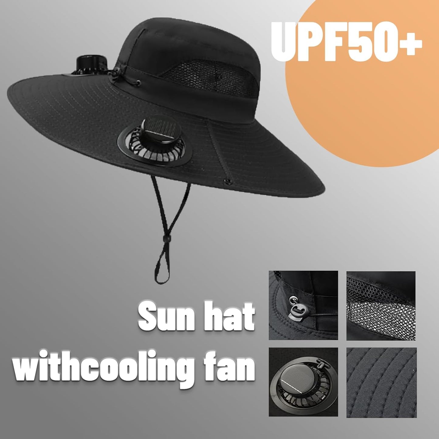 2025 Latest Model Hat with Fans Solar Power, Wide Brim Solar Fan Hats for Men and Women, USB & Solar Powered, UPF 50+ Fishing Hats (US, Alpha, One Size, Beige)