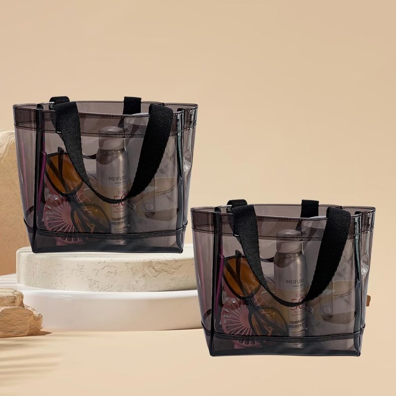 TotePrint Clear 1 Packs Small Tote Work Bag,8.27 inches x 7.87 inches x 3.15 inches Gift Wrap Handbag for Bridal and Birthday Party,Travel Makeup Pouch with Handle (1pcs-black)