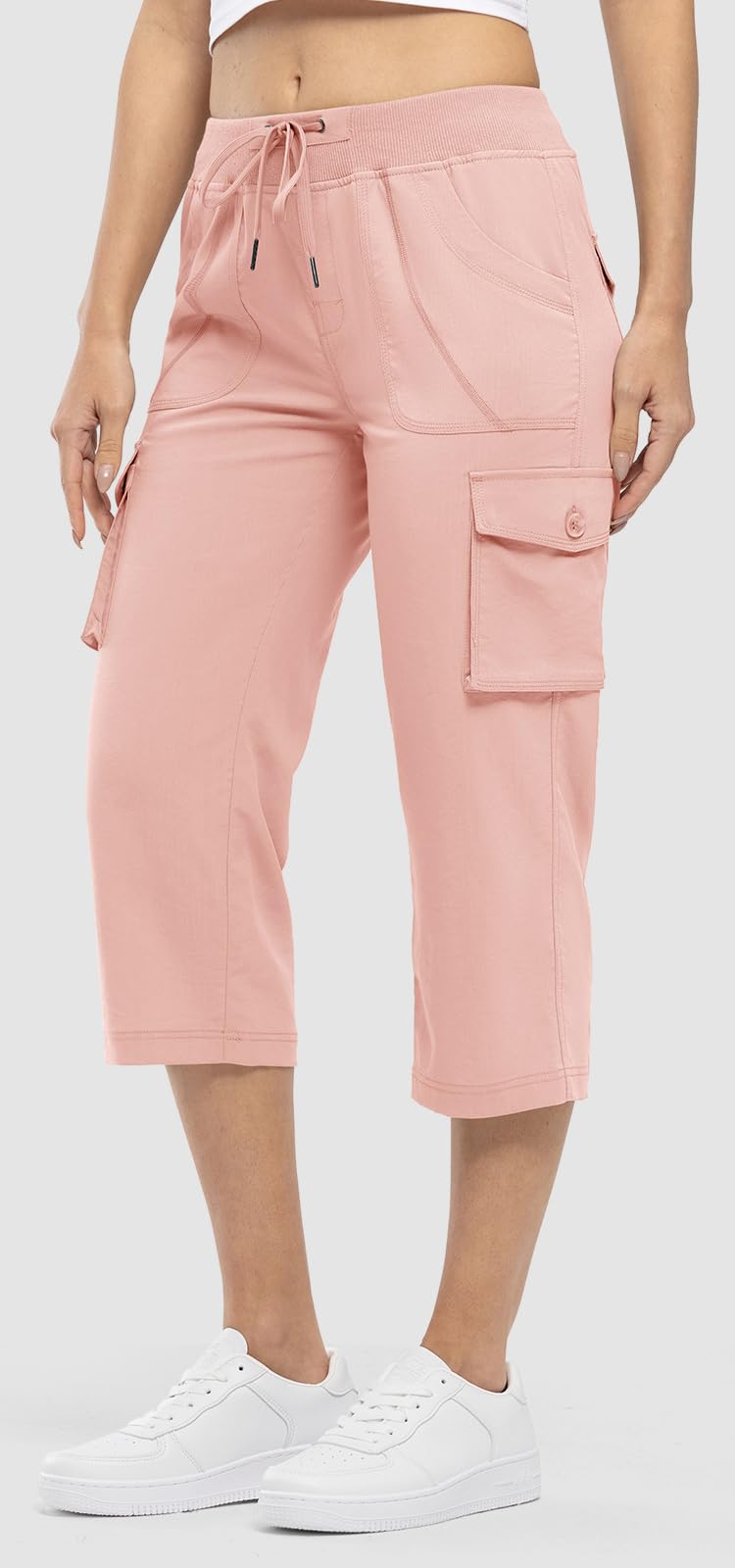 Rdruko Capri Pants for Women with Pockets Lightweight Hiking Summer Pants,Pink, US L
