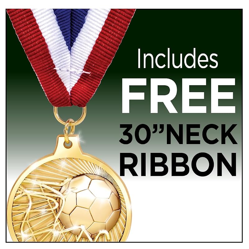 Soccer Medal 2" Gold with Red White Blue Ribbon - 10-Pack Award Medals