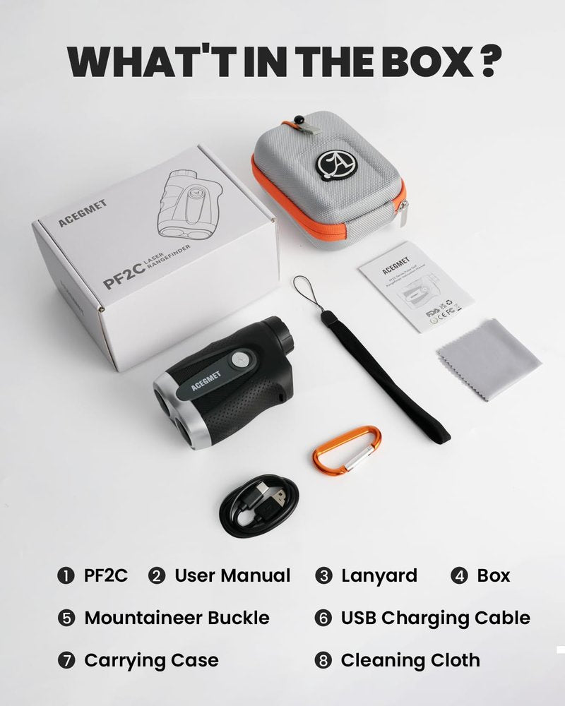 ACEGMET PF2C Golf Rangefinder with Slope, 0.3s Flag Pole Locking Vibration, ±1yd Accuracy, 870 Yards Rechargeable Laser Range Finder Golf, Golf Accessories for Men