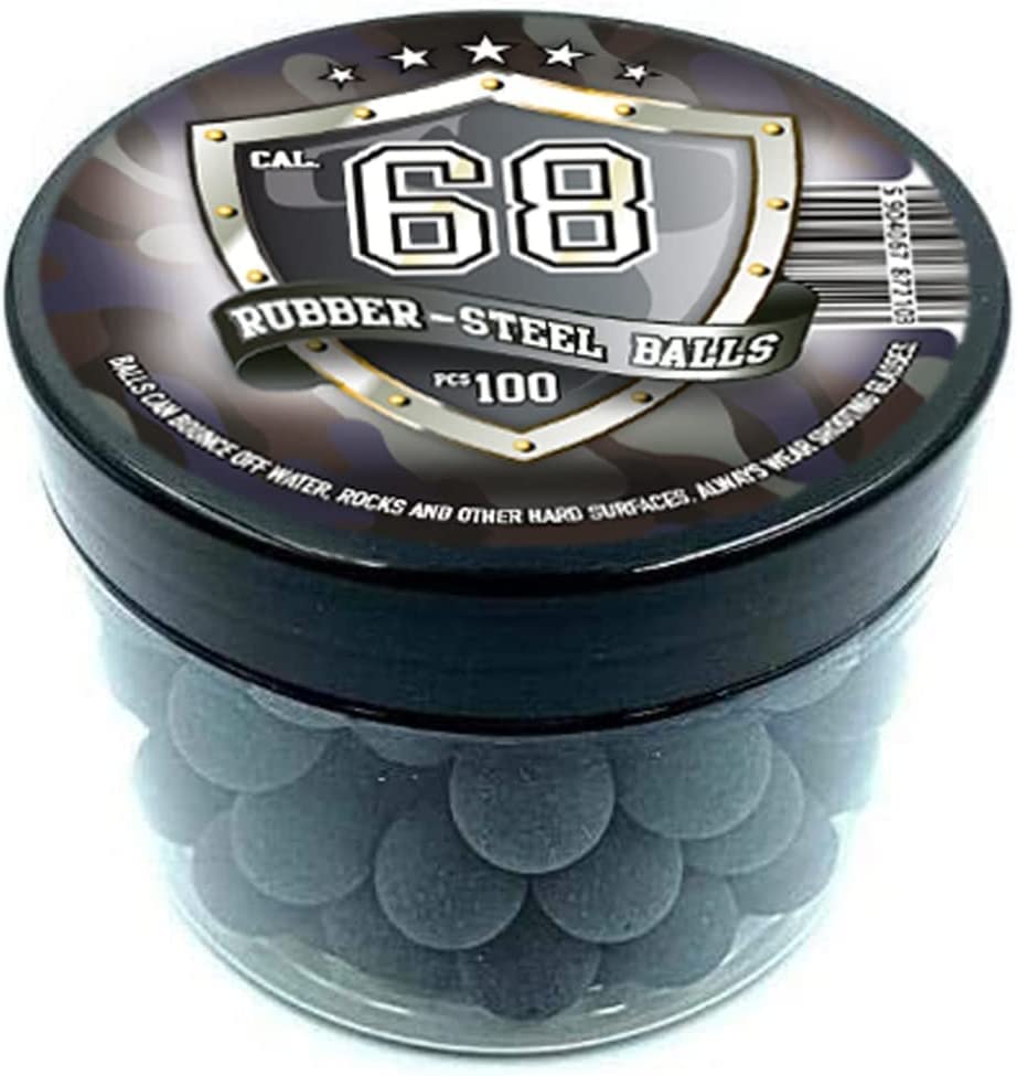 100 x Rubber Steel Balls in 68 Caliber - High Impact Heavy Resuable Paintballs for Target Practice, Training, Home and Self Defense in .68 Cal.