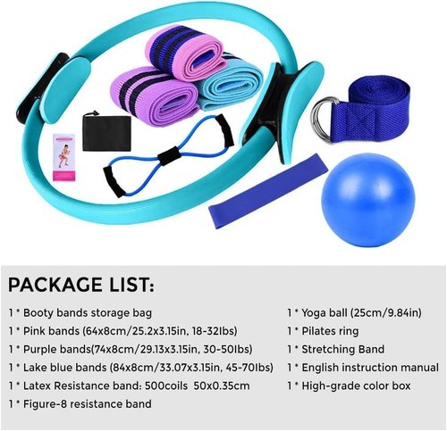 Pilates Essentials Kit for Women, Kit De Pilates En Casa, Home Pilates Kit with Yoga Ball 25cm Figure 8 Resistance Yoga Bands (Grey)