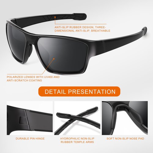 suoso Sports Polarized Sunglasses for Men: TR90 UV400 Protection Sun Glasses Womens Wrap Around Goggles for Drving Fishing Blue