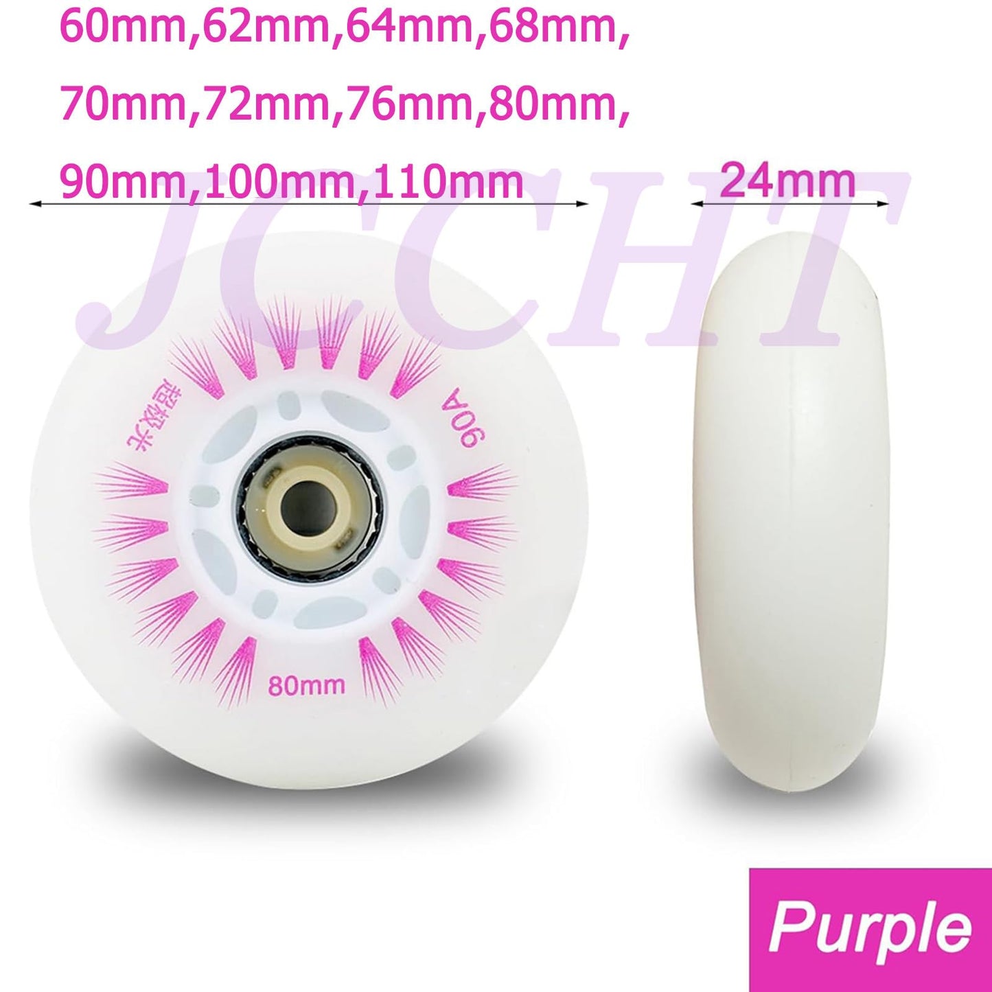JCCHT Light up Inline Skate Wheels Luminescence Roller Skate Replacement PU Wheels 60mm~110mm with Bearings 90A 8-Pack,Purple,110MM