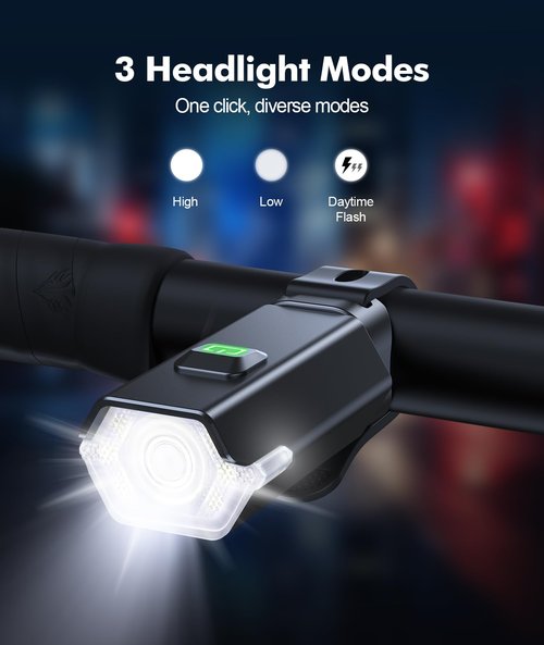 Zewdov 3+6 Modes Bike Lights for Night Riding with Side Light, Rechargeable & IP65 Waterproof Bicycle Light, Bike Headlight and Tail Light Set for Road Mountain Cycling