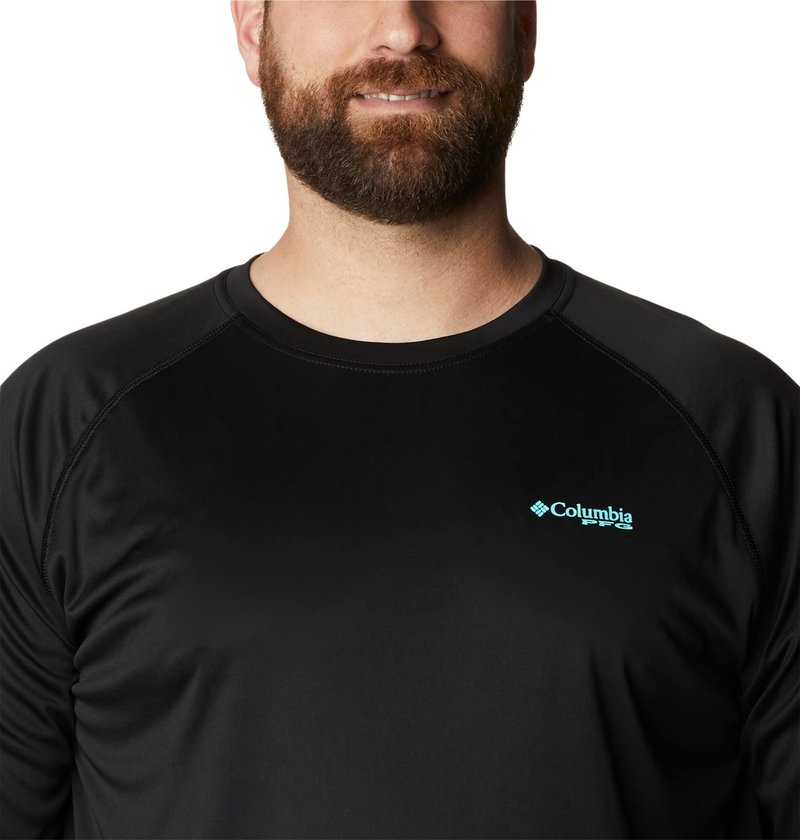 Columbia Men's PFG Terminal Tackle Long Sleeve Fishing Shirt, Black/Gulf Stream Logo, 5X