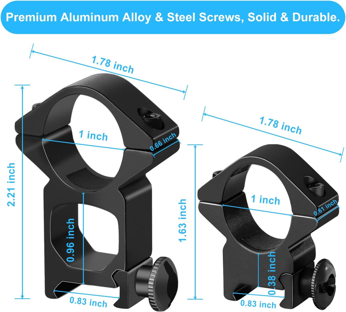 1'' Scope Rings, 2Pcs High Profile or 2Pcs Medium Profile 1 Inch Scope Mount Rings for Picatinny Rail