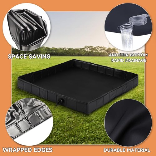 Camping Shower Pan, 41" x 41" x 5" Outdoor Portable Shower Base with Bottom Drain and Side Drain Pipe, Collapsible Shower Basin for Shower Tent Base, Camping, Rv, Beach, Bathing Pets