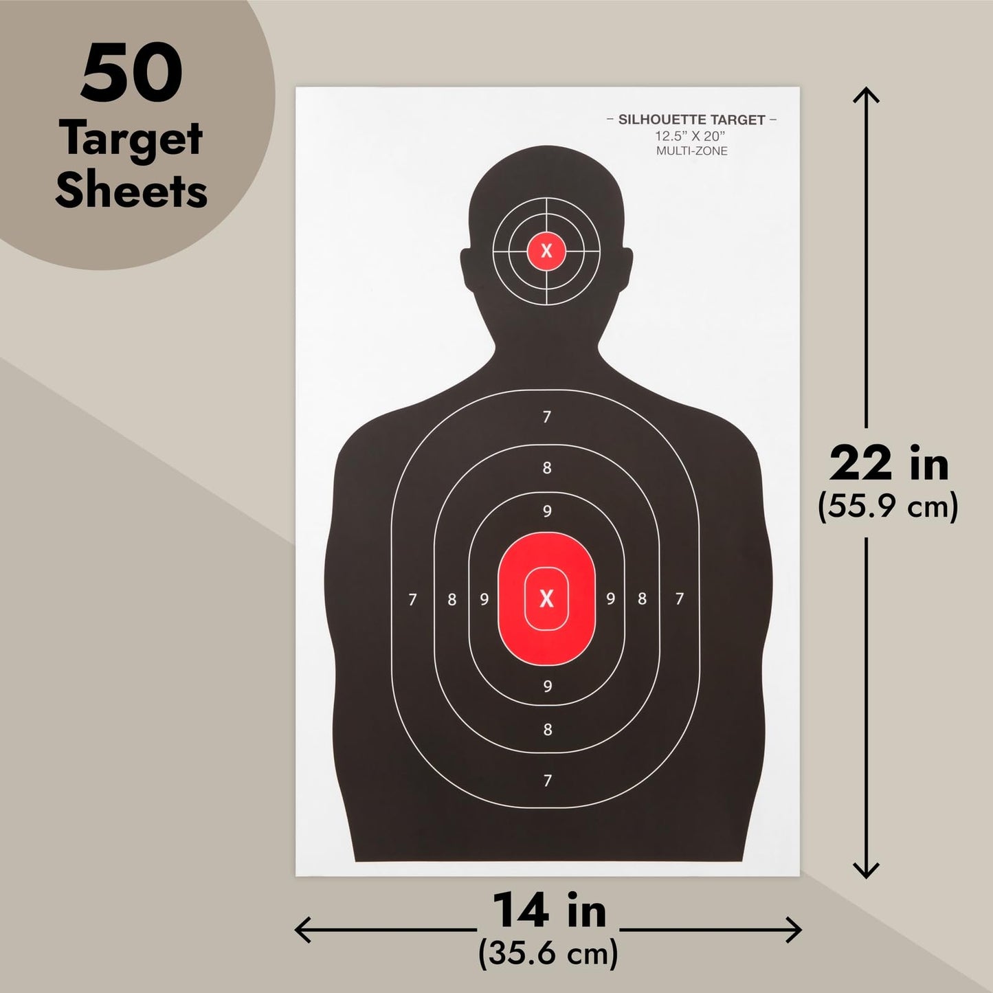 Juvale 50 Pack Paper Shooting Targets for Range, Bulk for Hunting, Silhouette with Red Bullseye (14x22 in) - Targets for Shooting Range