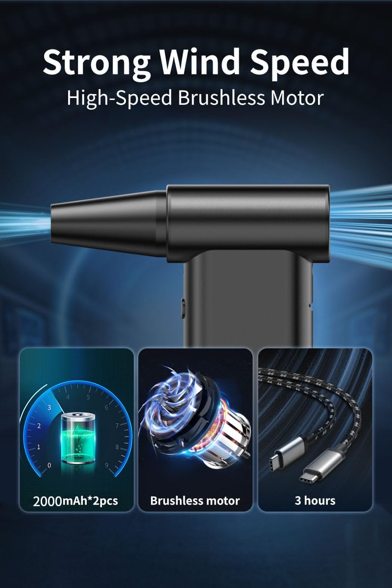Hydraynex Air Blaster 3.0, 2025 New Hydrayne Air Blaster, 4000mah Capacity 150,000 RPM Multifunctional Mini High-Power Cordless Turbo Handheld Fan for Car, Home & Outdoor (Black,1)