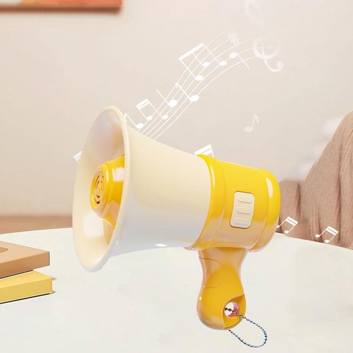 SM SunniMix Megaphone Small Bull Bullhorn Keychain Music Recording Amplifier Portable with Chain Speaker for Adults 3, 4, 5, 7, 8 Year Old, Yellow