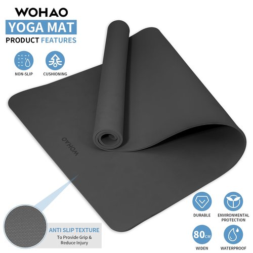 WOHAO 8mm Thick Non-Slip Yoga Mat - Large 72"x32", Eco-Friendly & Odorless with Carrying Strap, Extra Wide & Durable for Yoga, Pilates & Home Gym(Black)