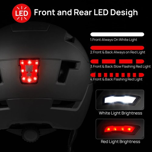 ILM Adult Bike Helmet with USB Rechargeable LED Front and Back Light Mountain&Road Bicycle Helmets for Men Women Removable Goggle Cycling Helmet E3-10L(Matte Black, Large/X-Large)